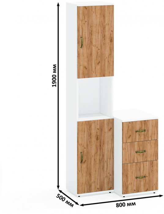 Лидер-8 Пенал + Тумба МД 3.16, белый шагрень/крафт золото