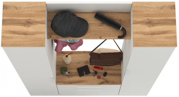 Октава Прихожая 20, цвет белый шагрень/дуб крафт золотой/фасады МДФ белый шагрень, ШхГхВ 129,3х35,4х197,6 см., универсальная сборка