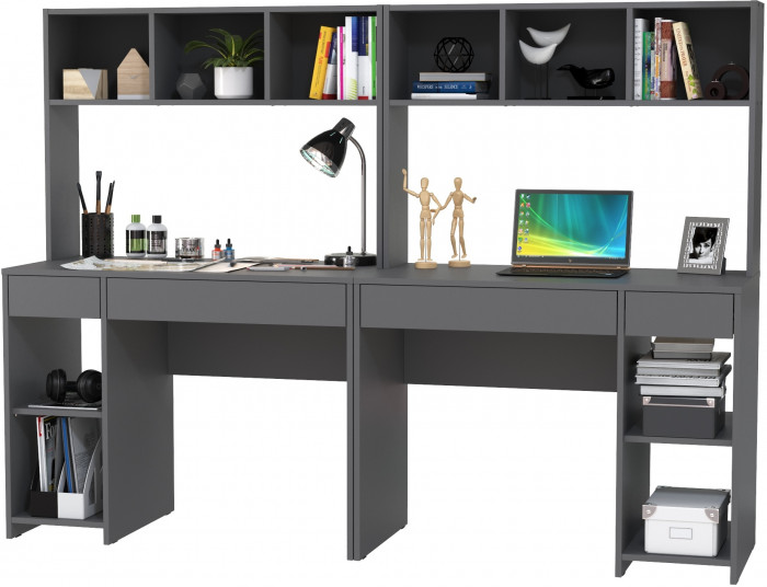 Стол компьютерный Комфорт 12.77F + Стол компьютерный Комфорт 12.77F, цвет тёмно-серый, ШхГхВ 200х49,8х147 см., универсальная сборка