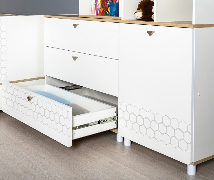 Эйп 13.14 Стеллаж + 13.322 Комод, цвет белый/дуб белый, ШхГхВ 138х41,5х183,8 см., универсальная сборка