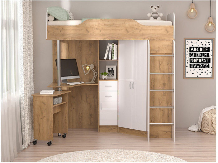 Кровать-чердак Бриз-1 80х190 (Бетон Светлый / Камень Темный)