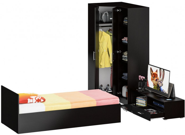 Спальня Стандарт 4-0900, венге/фасады ТВ тумбы МДФ чёрный глянец