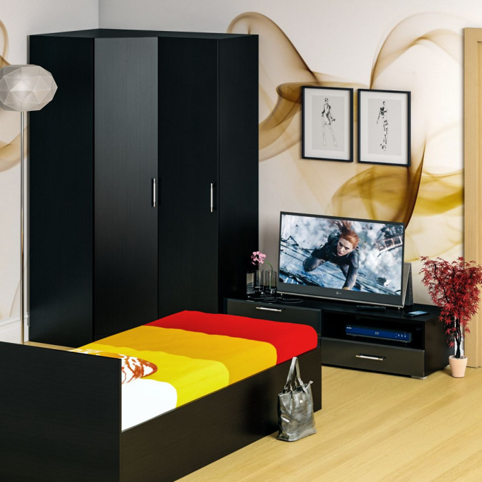 Спальня Стандарт 4-0900, венге/фасады ТВ тумбы МДФ чёрный глянец