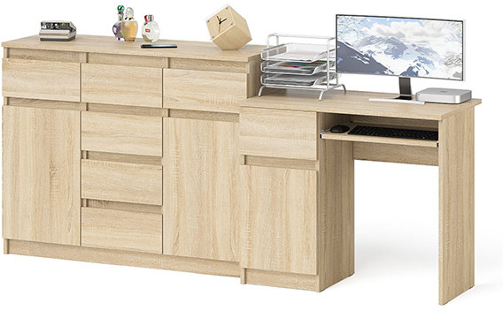 Мори компьютерный стол МС-1 левый + Комод МК1200.4, дуб сонома