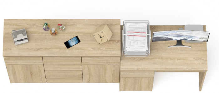 Мори компьютерный стол МС-1 левый + Комод МК1200.4, дуб сонома