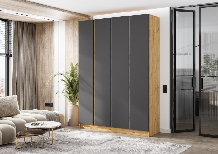 Келвин Шкаф 4-х створчатый (1600) (Графит, Дуб Крафт)