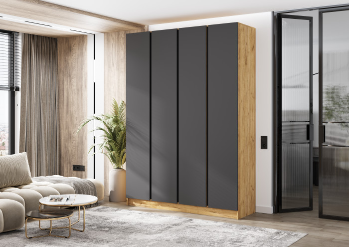 Келвин Шкаф 4-х створчатый (1600) (Графит, Дуб Крафт)