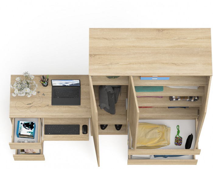 Мори компьютерный стол МС-6 левый + Шкаф МШ1200.1, дуб сонома