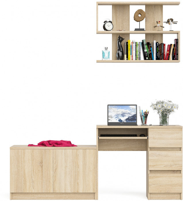 Мори компьютерный стол МС-6 правый + Тумба МА900.1 + Полка 900, дуб сонома