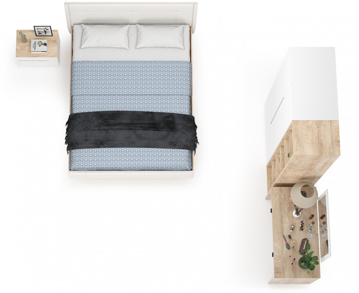 Муссон Спальня № 06, белый/дуб эндгрейн элегантный/искусственная кожа белая