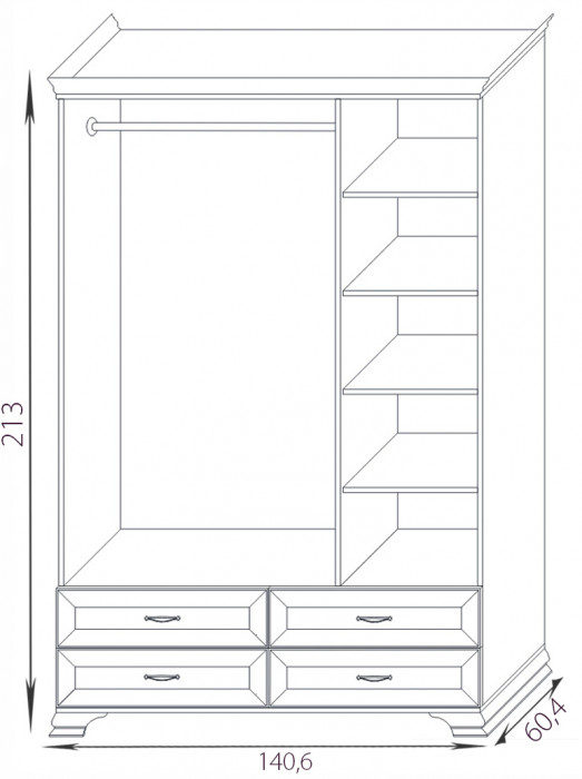 Шкаф распашной трехдверный Сиена