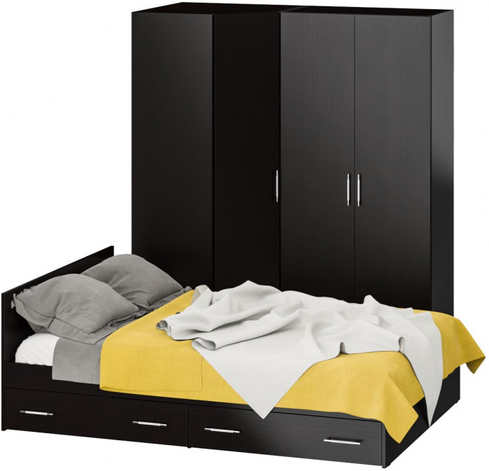 Спальня Стандарт 2-1400Я, цвет венге, ШхГхВ 143,5х203,5х70 + 171,2х81,2х200 см., сп.м. 1400х2000 мм., без матраса, основание есть