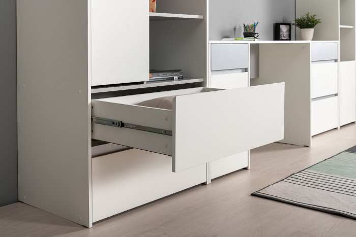 Торонто Компоновка № 04, цвет белый шагрень/стальной серый, ШхГхВ 240х53,1х195,7 см., универсальная сборка