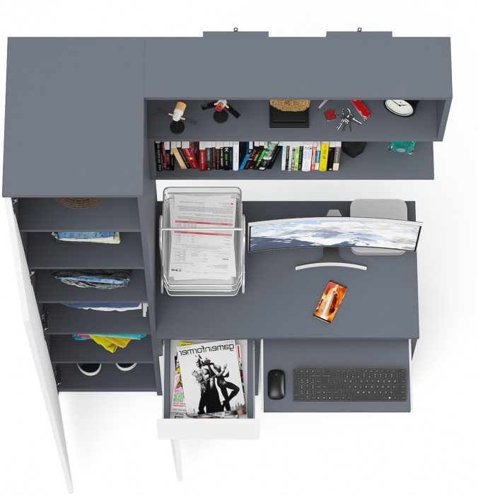 Мори компьютерный стол МС-1 левый + Пенал МШ400.1 + Полка 900, графит/белый