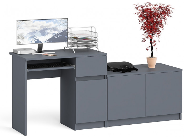 Мори компьютерный стол МС-1 правый + Тумба МА900.1, графит