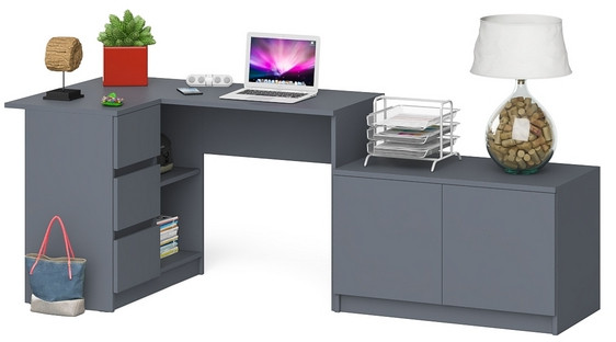 Мори компьютерный стол МС-16 левый + Тумба МА900.1, графит/белый