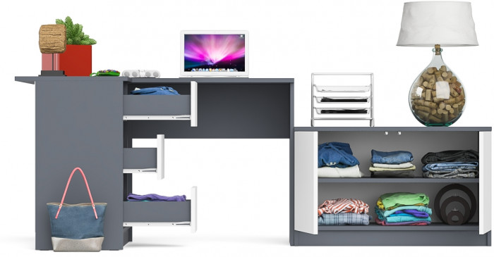 Мори компьютерный стол МС-16 левый + Тумба МА900.1, графит/белый