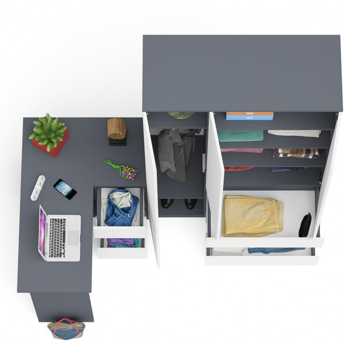 Мори компьютерный стол МС-16 правый + Шкаф МШ1200.1, графит/белый