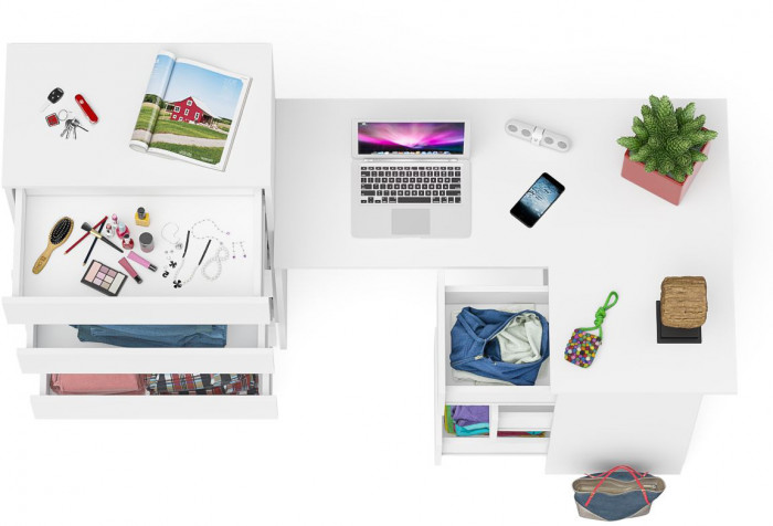 Мори Стол компьютерный МС-16 правый + Комод МК700.5, цвет белый, ШхГхВ 194,8х84,9х114 см., выдвижные ящики справа, НЕ универсальная сборка