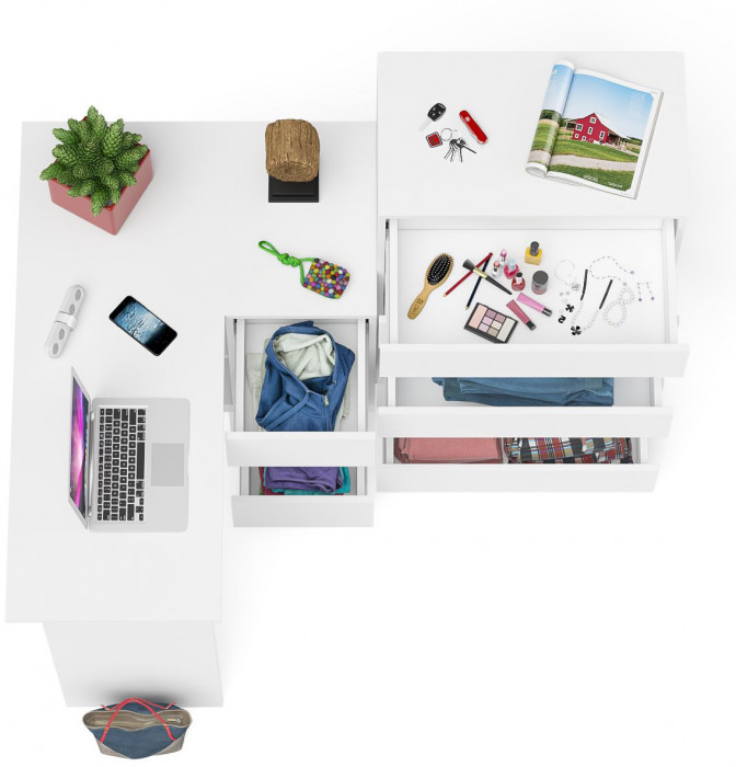 Мори Стол компьютерный МС-16 правый + Комод МК700.5, цвет белый, ШхГхВ 194,8х84,9х114 см., выдвижные ящики справа, НЕ универсальная сборка