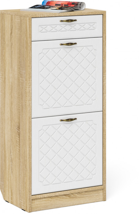 Прихожая П-6 Компоновка № 06, цвет дуб сонома/фасады МДФ белое дерево фрезеровка ромб, ШхГхВ 170х35х200 см., универсальная сборка