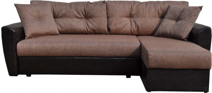 Диван-кровать угловой Амстердам, 160х200, еврокнижка, рогожка/экокожа, коричневый