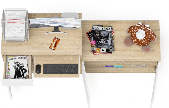 Мори компьютерный стол МС-1 левый + Тумба МА900.1, дуб сонома/белый