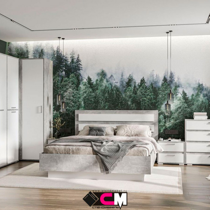 Денвер КР-04 Кровать 1,4х2,0 (1472х990х2100) ателье светлый/белый