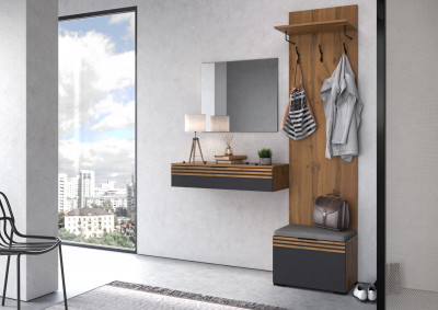Прихожая Нао, набор №1, Дуб вотан/Графит, Вотан, Simple 27