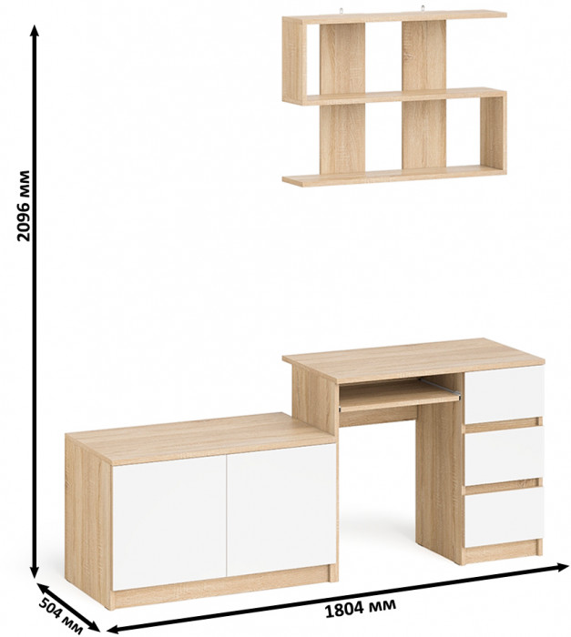 Мори компьютерный стол МС-6 правый + Тумба МА900.1 + Полка 900, дуб сонома/белый