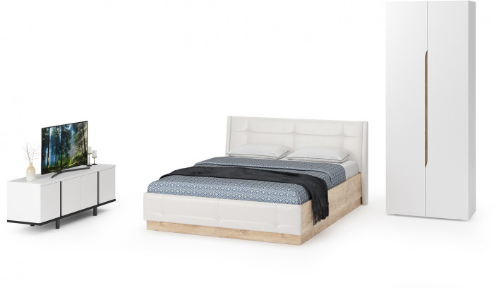 Муссон Спальня № 08, белый/дуб эндгрейн элегантный/искусственная кожа белая