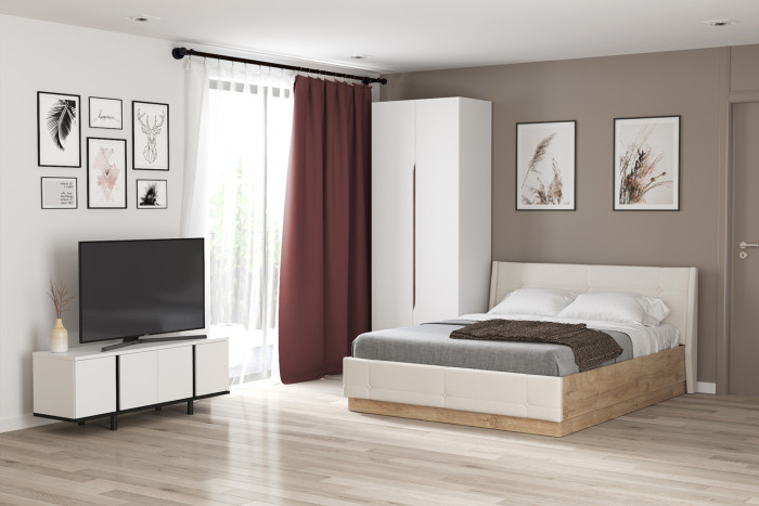 Муссон Спальня № 08, белый/дуб эндгрейн элегантный/искусственная кожа белая