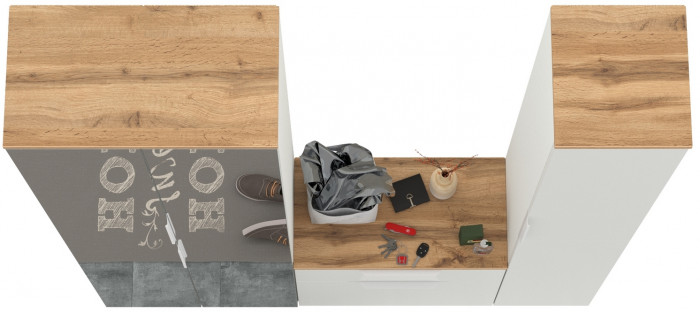 Октава Прихожая 21, белый шагрень/дуб крафт золотой/фасады МДФ белый шагрень