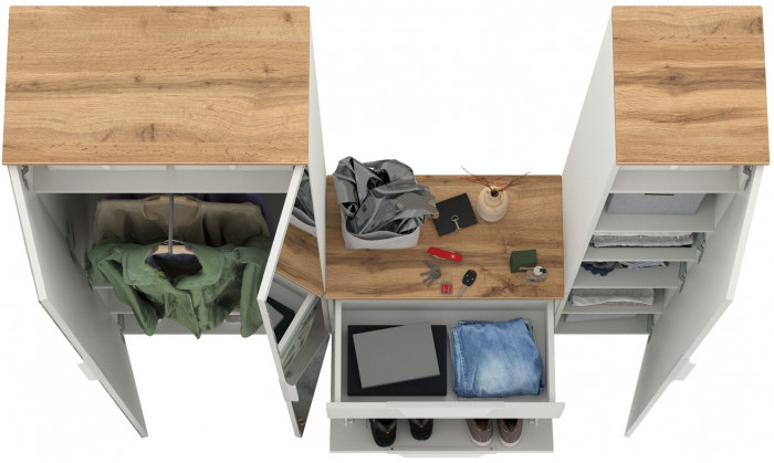 Октава Прихожая 21, белый шагрень/дуб крафт золотой/фасады МДФ белый шагрень