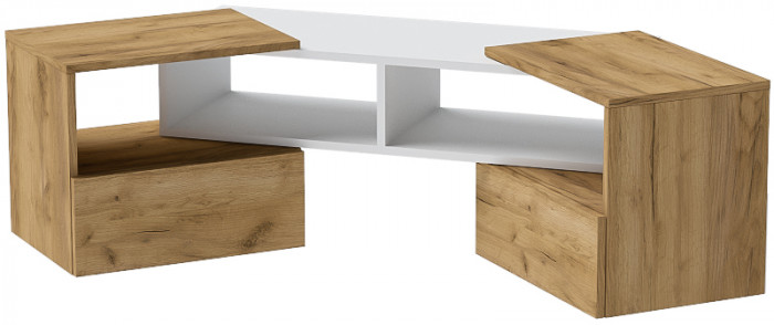 Тумба ТВ раздвижная, Крафт Золотой/Белый