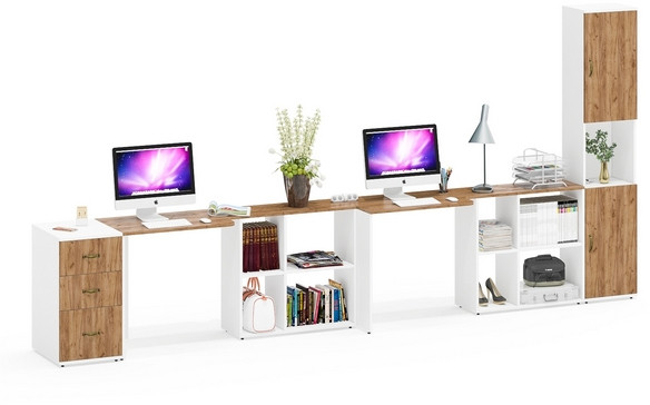 Лидер-8 Стол + Стол + Пенал + Тумба МД 3.16, цвет белый шагрень/крафт золото, ШхГхВ 410х50/30х75/190 см. или 230х50/160х75/190 см., НЕ универс. сборка