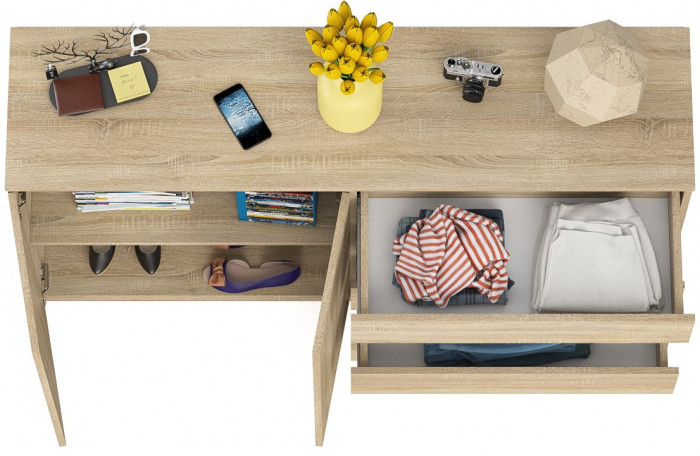 Мори Комод МК1600.1, цвет дуб сонома, ШхГхВ 160,4х41х94 см., НЕ универсальная сборка