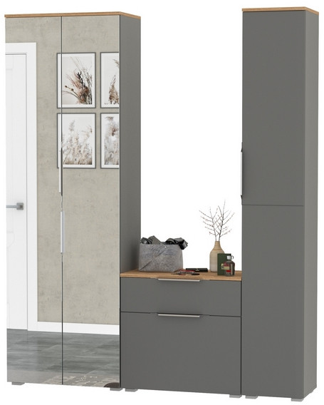 Октава Прихожая 21, цвет серый графит/дуб крафт золотой/фасады МДФ серый графит, ШхГхВ 161,5х35,4х197,6 см., универсальная сборка