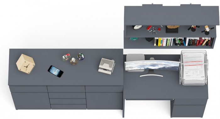 Мори компьютерный стол МС-1 правый + Комод МК1200.4 + Полка 900, графит