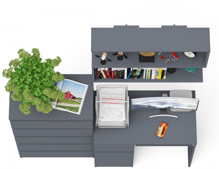Мори Стол компьютерный МС-1 левый + Комод МК700.5 + Полка 900, цвет графит, ШхГхВ 160,4х50х209,6 см., НЕ универсальная сборка