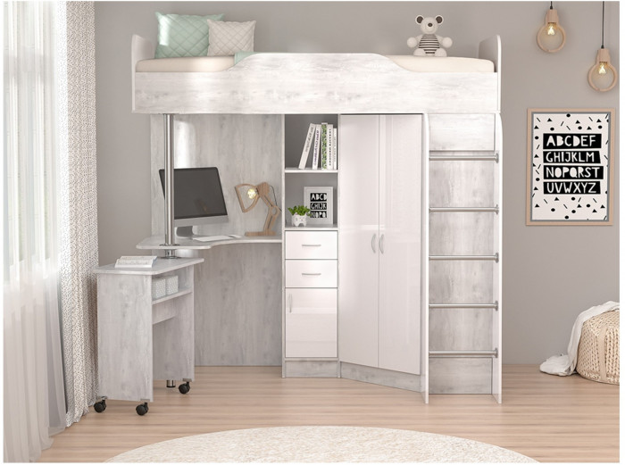 Кровать-чердак Бриз-1 80х190 (Ясень шимо темный / светлый)