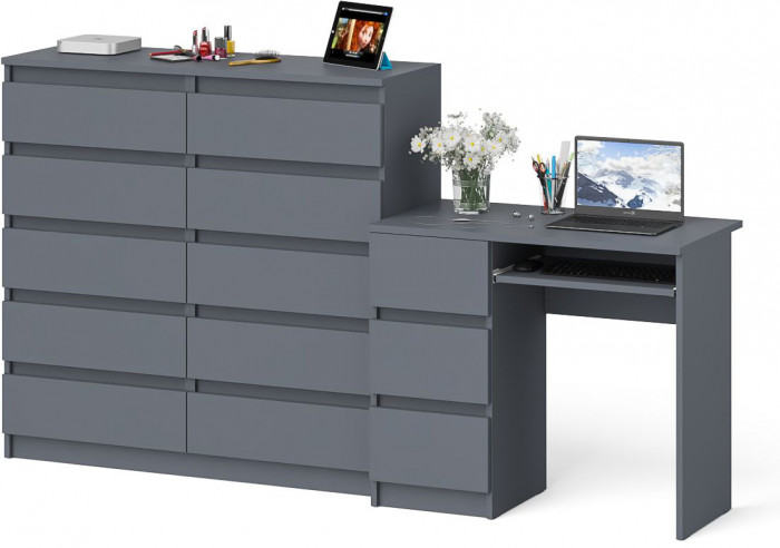Мори Стол компьютерный МС-6 левый + Комод МК1200.10, цвет графит, ШхГхВ 210,4х50х115 см., выдвижные ящики слева, НЕ универсальная сборка