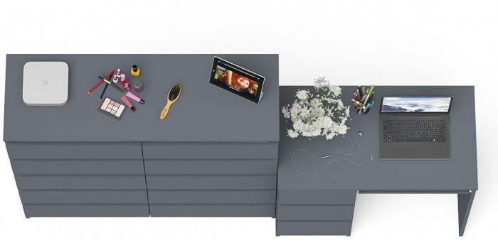 Мори Стол компьютерный МС-6 левый + Комод МК1200.10, цвет графит, ШхГхВ 210,4х50х115 см., выдвижные ящики слева, НЕ универсальная сборка