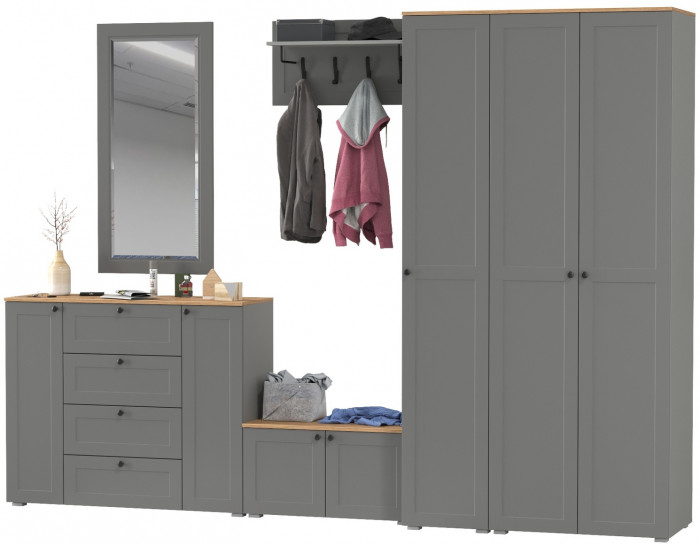 Остин Прихожая 55, цвет серый графит/дуб крафт золотой, ШхГхВ 320х54,3х229,6 см., универсальная сборка