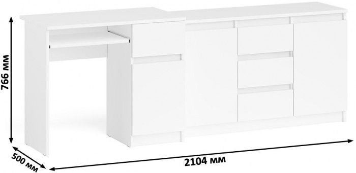 Мори компьютерный стол МС-1 правый + Комод МК1200.3, белый