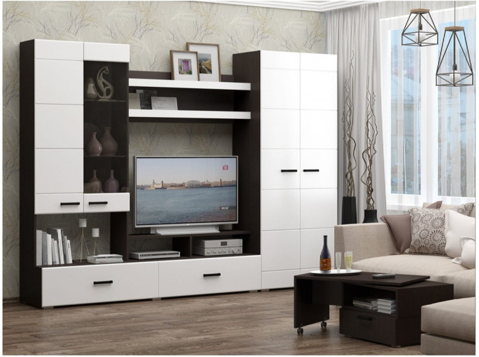 Гостиная Гамма-17 МДФ (Белый глянец, Ясень шимо светлый)