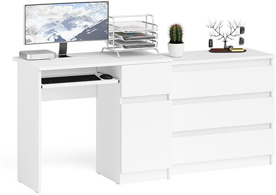 Мори Стол компьютерный МС-1 правый + Комод МК800.1, цвет белый, ШхГхВ 170,4х50х76,6 см., выдвижной ящик справа, НЕ универсальная сборка