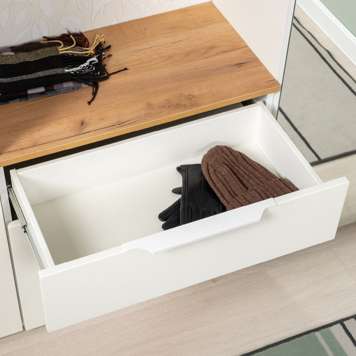 Октава Прихожая 22, цвет белый шагрень/дуб крафт золотой/фасады МДФ белый шагрень, ШхГхВ 161,5х35,4х197,6 см., универсальная сборка