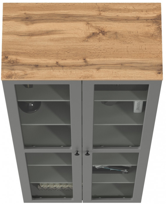 Остин 16.394.02 Шкаф-витрина, цвет серый графит/дуб крафт золотой, ШхГхВ 80х41,8х229,8 см.