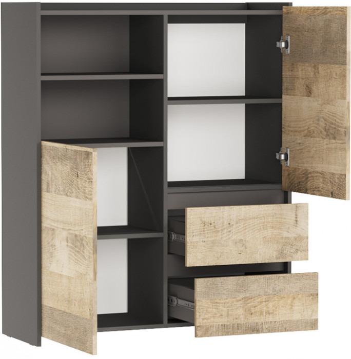 Стеллаж 2 Денвер, Графит, Дуб гранж песочный